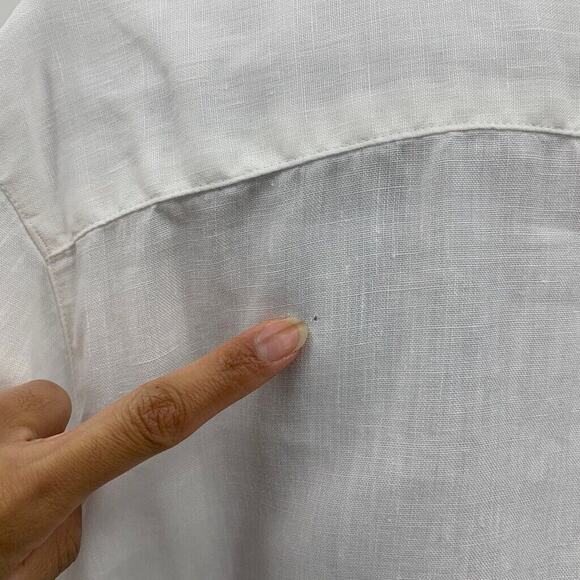 Edward Shirt Womens XL Extra Large White Linen Button Front Short Sleeve Collar - Picture 6 of 10